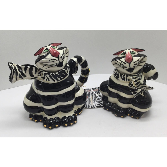 Lynda Corneille Character Collectibles Cat Clancey Wonky Cream and Sugar - Picture 1 of 7